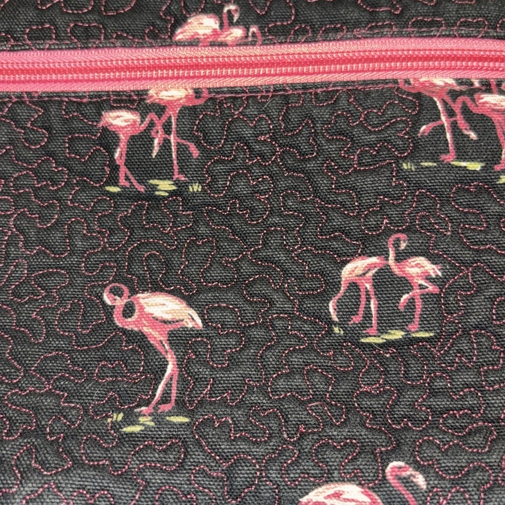 DONNA SHARP FLAMINGO NAVY BLUE AND PINK CANVAS TOTE/SHOULDER BAG ZIPPER CLOSURE - Picture 3 of 11
